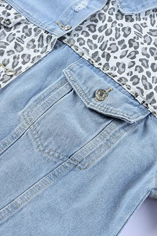 Cropped denim jacket - blue leopard ripped - plus size jackets