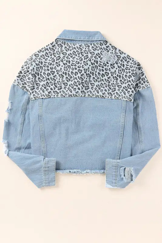 Cropped denim jacket - blue leopard ripped - plus size jackets