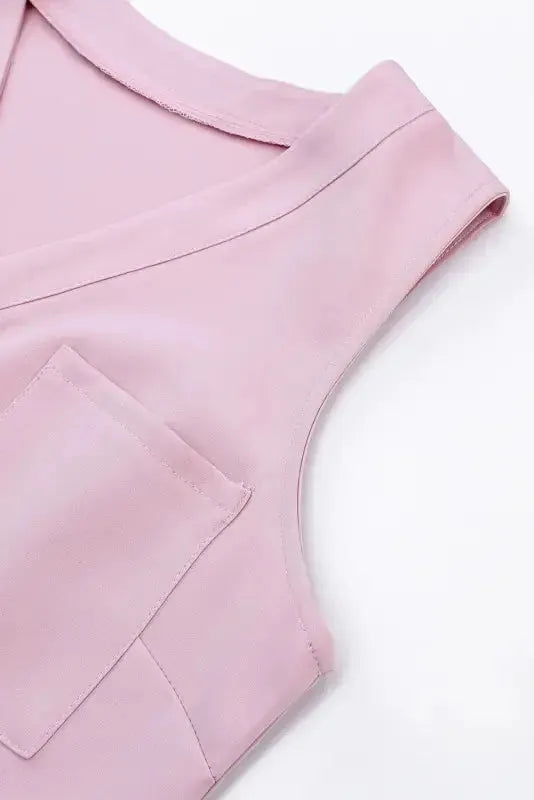 Cropped Jumpsuit with Sash - Buttoned Sleeveless - Fashionfitz