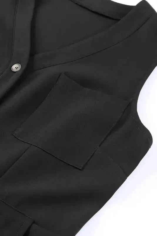 Cropped Jumpsuit with Sash - Buttoned Sleeveless - Fashionfitz