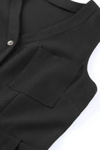 Cropped Jumpsuit with Sash - Buttoned Sleeveless - Fashionfitz