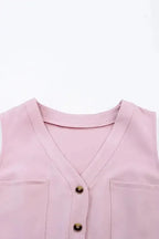 Cropped Jumpsuit with Sash - Buttoned Sleeveless - Fashionfitz