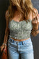 Cropped tank top - green floral spaghetti straps - tops