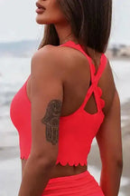 Crossed Straps Cropped Bikini Top - Fashionfitz