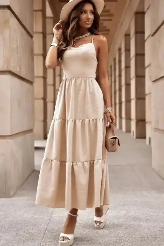 Crossover Backless Tiered Maxi Dress - Fashionfitz