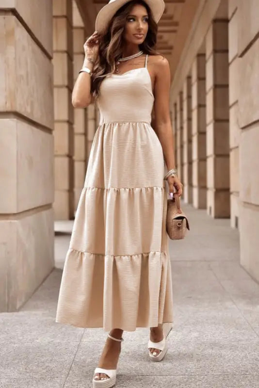 Crossover backless bodice tiered maxi dress - dresses/maxi dresses