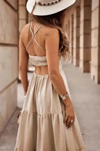 Crossover Backless Tiered Maxi Dress - Fashionfitz