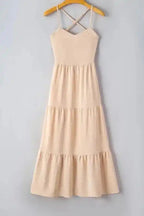 Crossover Backless Tiered Maxi Dress - Fashionfitz