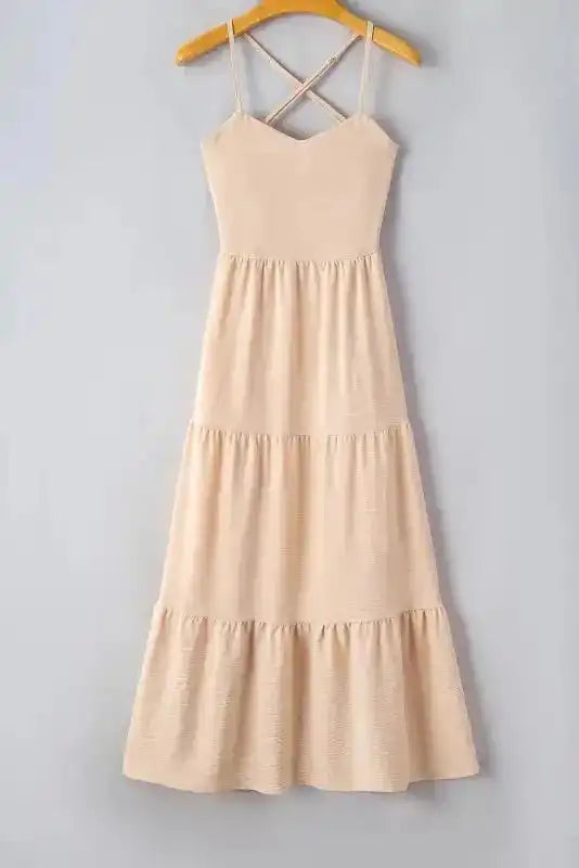 Crossover Backless Tiered Maxi Dress - Fashionfitz