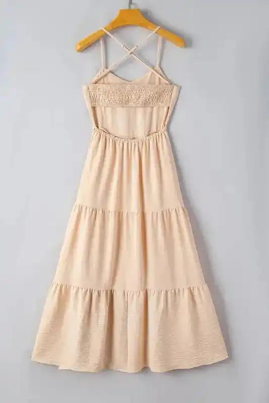 Crossover Backless Tiered Maxi Dress - Fashionfitz