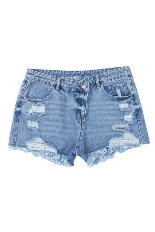 Crossover Waist Denim Shorts - Fashionfitz