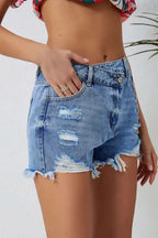 Crossover Waist Denim Shorts - Fashionfitz