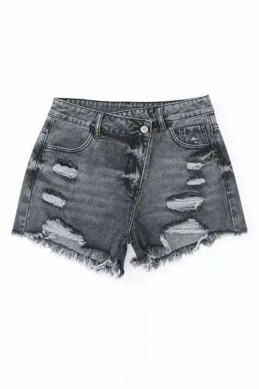 Crossover Waist Denim Shorts - Fashionfitz