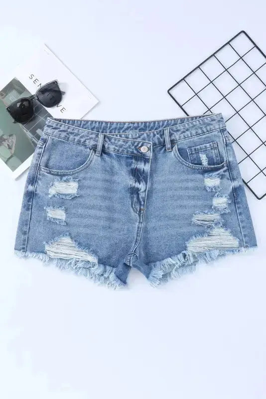 Crossover Waist Denim Shorts - Fashionfitz