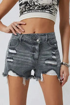 Crossover Waist Denim Shorts - Fashionfitz