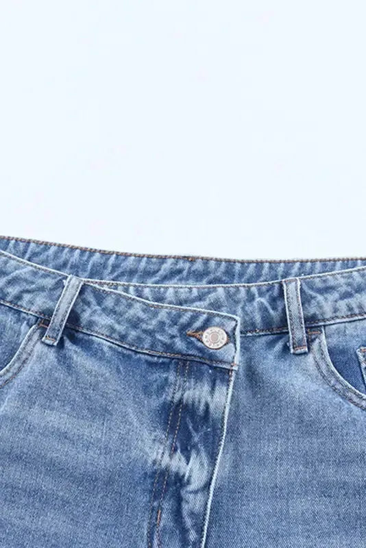 Crossover Waist Denim Shorts - Fashionfitz