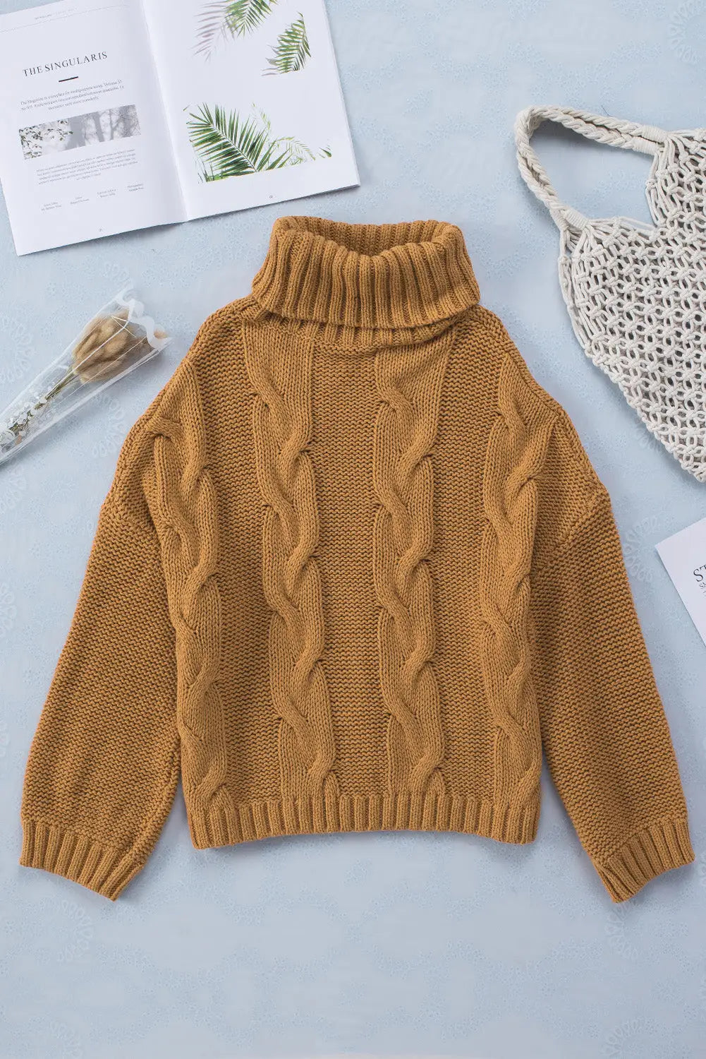 Cuddle weather cable knit handmade turtleneck sweater - sweaters & cardigans