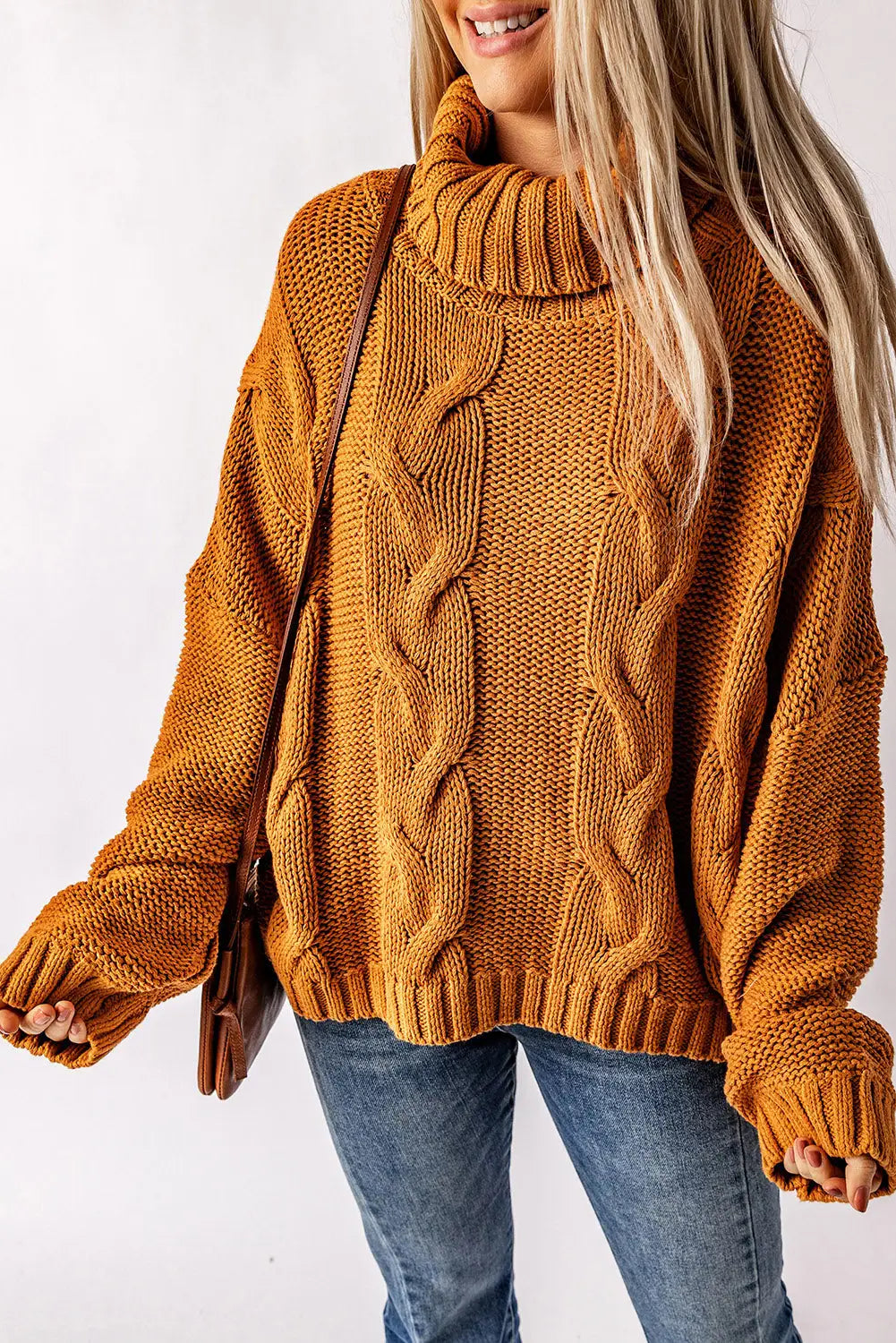 Cuddle weather cable knit handmade turtleneck sweater - yellow-2 / xs / 60% cotton + 40% acrylic - sweaters & cardigans