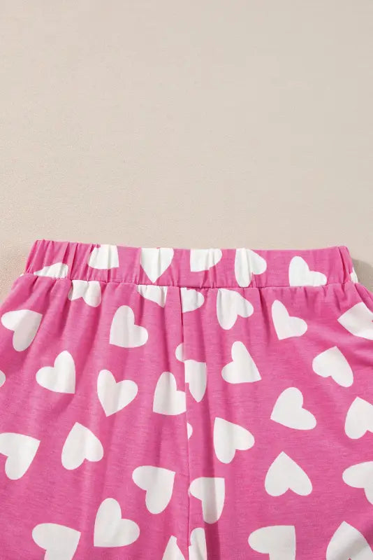 Pink valentine heart shape print long sleeve top shorts lounge set - loungewear