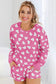 Pink valentine heart shape print long sleeve top shorts lounge set - loungewear