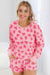 Pink valentine heart shape print long sleeve top shorts lounge set - loungewear