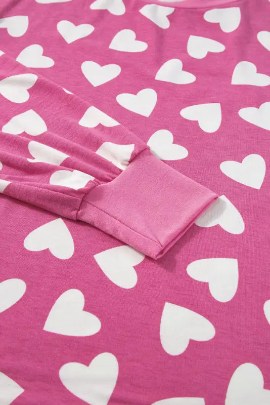 Pink valentine heart shape print long sleeve top shorts lounge set - loungewear