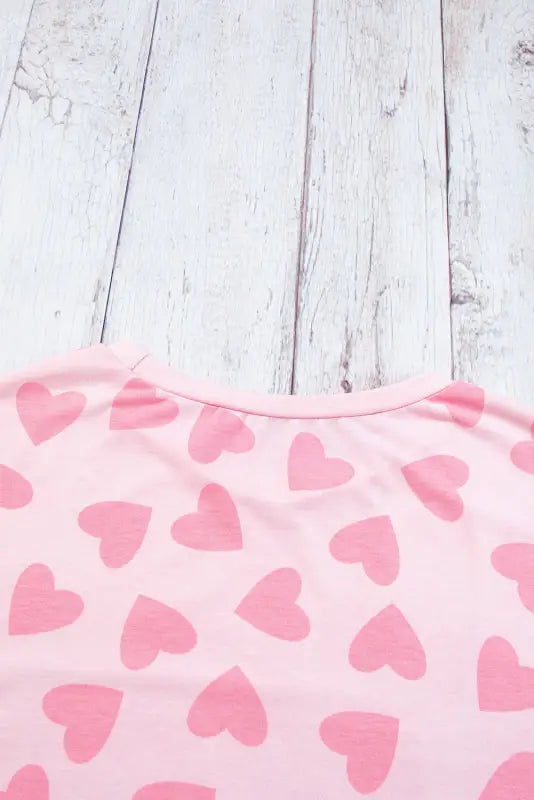 Pink valentine heart shape print long sleeve top shorts lounge set - loungewear