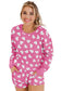 Pink valentine heart shape print long sleeve top shorts lounge set - loungewear