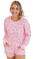 Pink valentine heart shape print long sleeve top shorts lounge set - loungewear