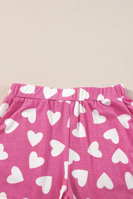 Pink valentine heart shape print long sleeve top shorts lounge set - loungewear