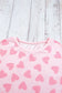 Pink valentine heart shape print long sleeve top shorts lounge set - loungewear