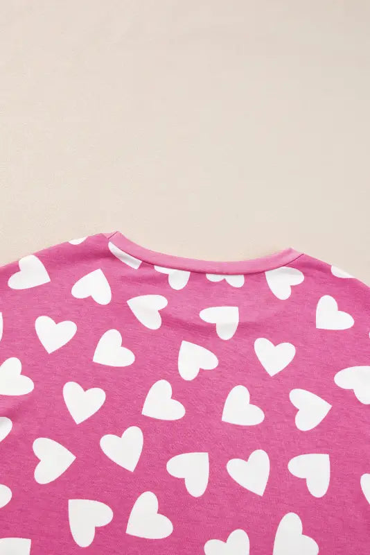 Pink valentine heart shape print long sleeve top shorts lounge set - loungewear