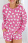 Pink valentine heart shape print long sleeve top shorts lounge set - pink2 / s / 95% polyester + 5% elastane