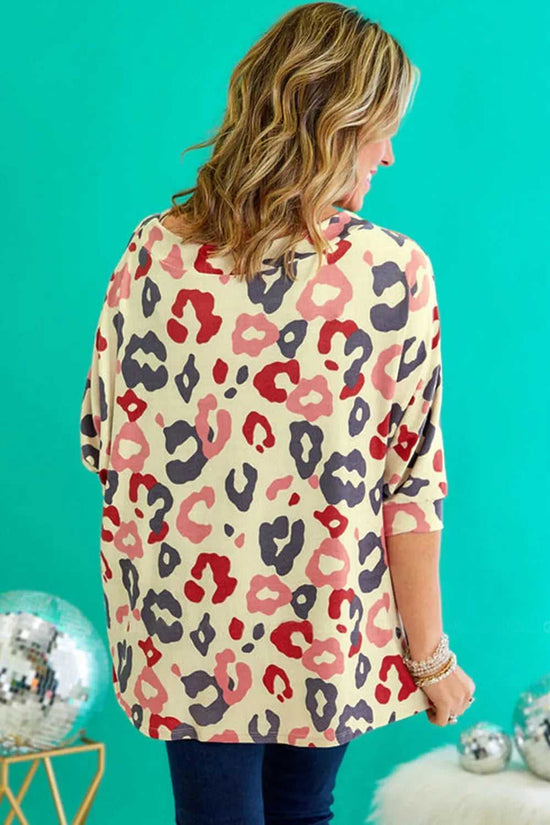 White Colorful Leopard Print Batwing Sleeve Plus Blouse - Fashionfitz