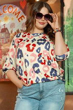 White Colorful Leopard Print Batwing Sleeve Plus Blouse - Fashionfitz