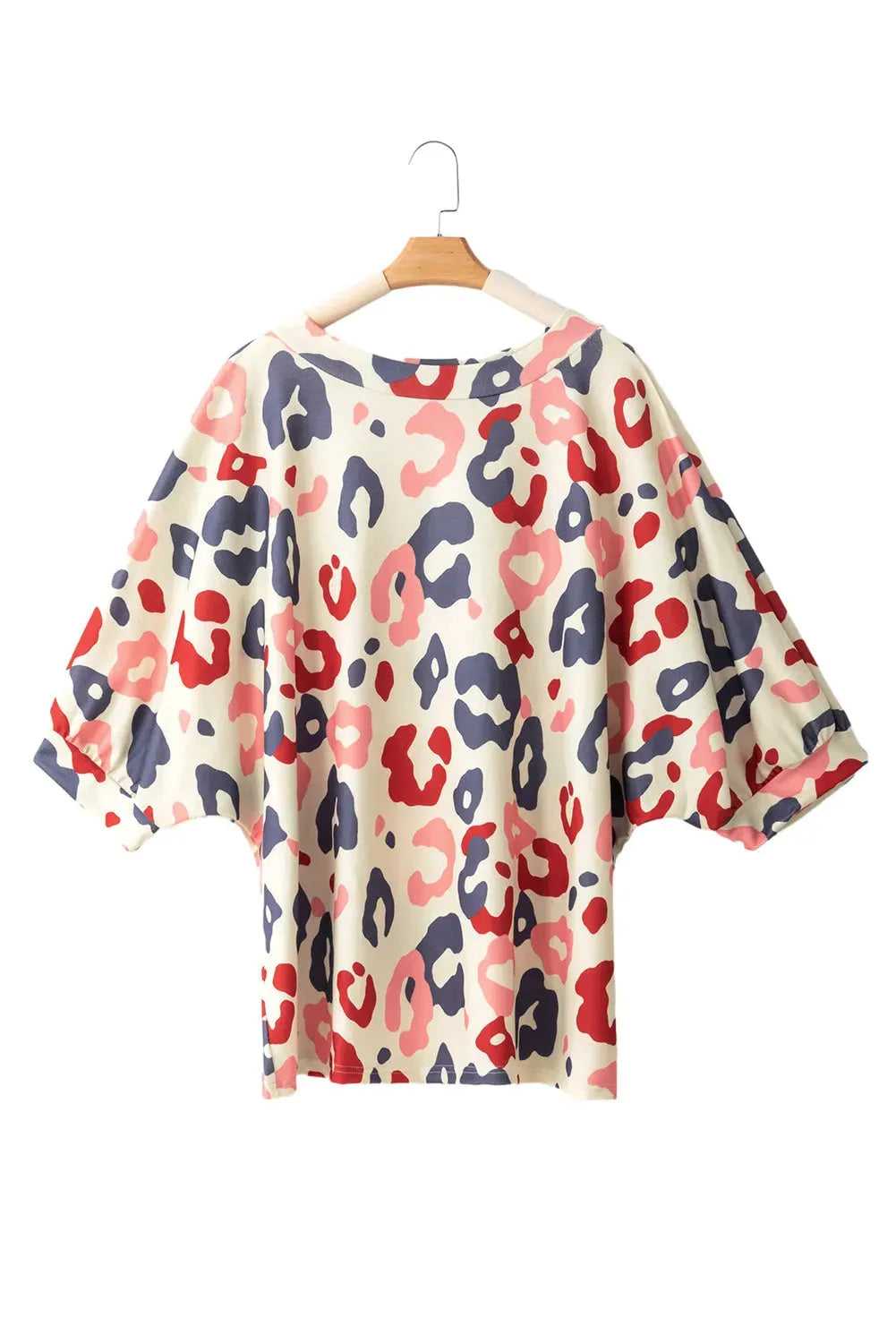 White Colorful Leopard Print Batwing Sleeve Plus Blouse - Fashionfitz