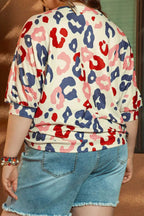 White Colorful Leopard Print Batwing Sleeve Plus Blouse - Fashionfitz