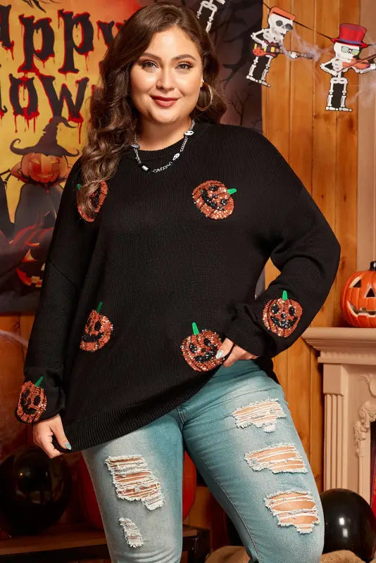 Curvy chic pumpkin sparkle sweater | halloween exclusive