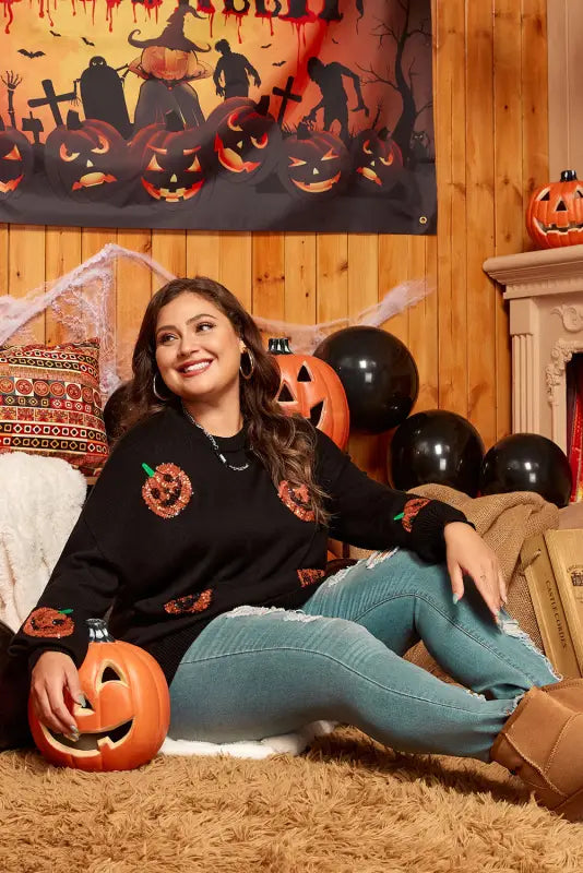 Curvy chic pumpkin sparkle sweater | halloween exclusive