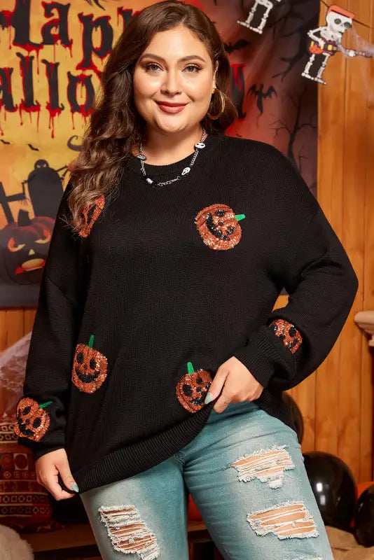 Curvy chic pumpkin sparkle sweater | halloween exclusive