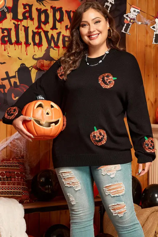 Curvy chic pumpkin sparkle sweater | halloween exclusive