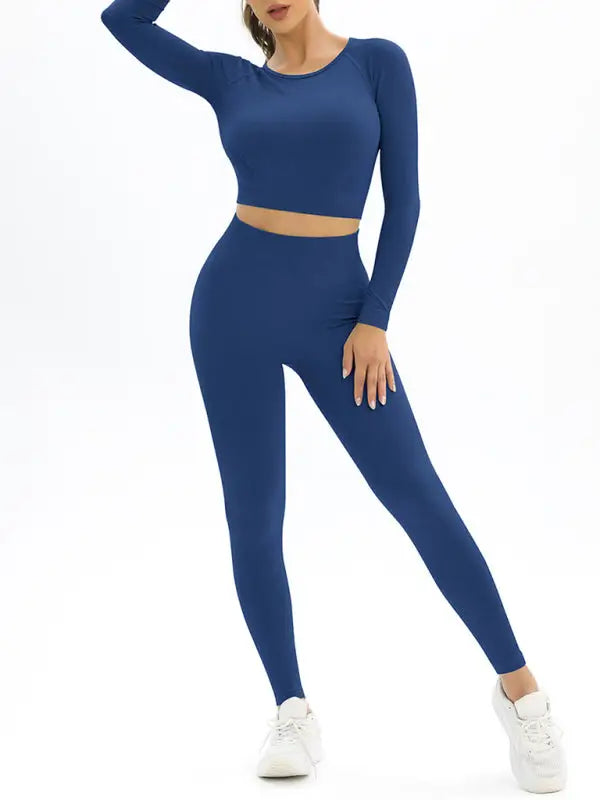 Cut-out back sports top and leggings set - green / s - activewear sets