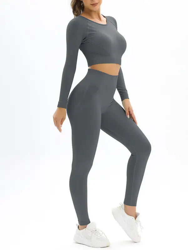 Cut-out back sports top and leggings set - activewear sets