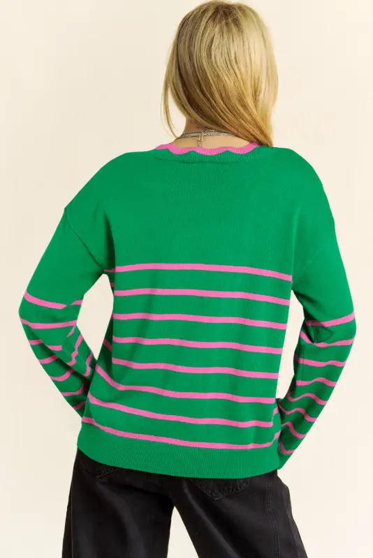 Cute bow cardigan - green stripe knit by fashionfitz