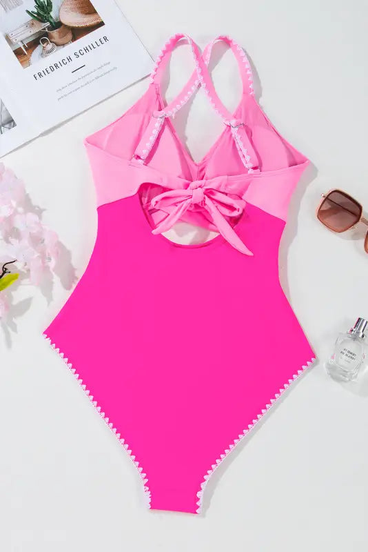 Cutout one piece swimsuit - rose-red ricrac trim