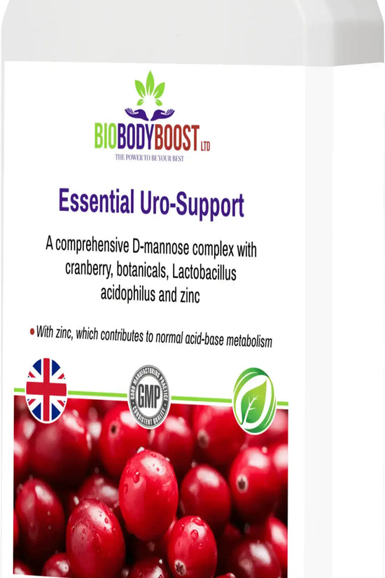 Essential Uro-Support D-Mannose Complex — cranberry and zinc for urinary health, 90 vegan capsules, BioBodyBoost UK