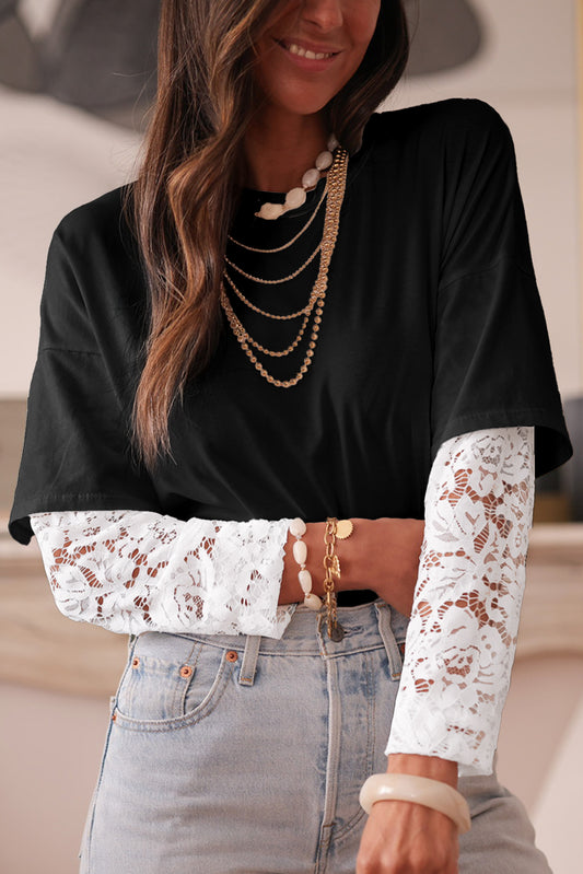 Lace Sleeve Drop T-Shirt