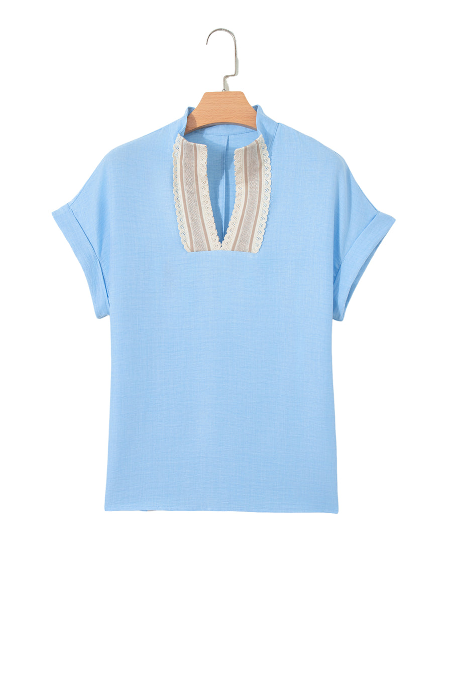 Crochet Lace Accent Pullover Short Sleeve Blouse Women UK