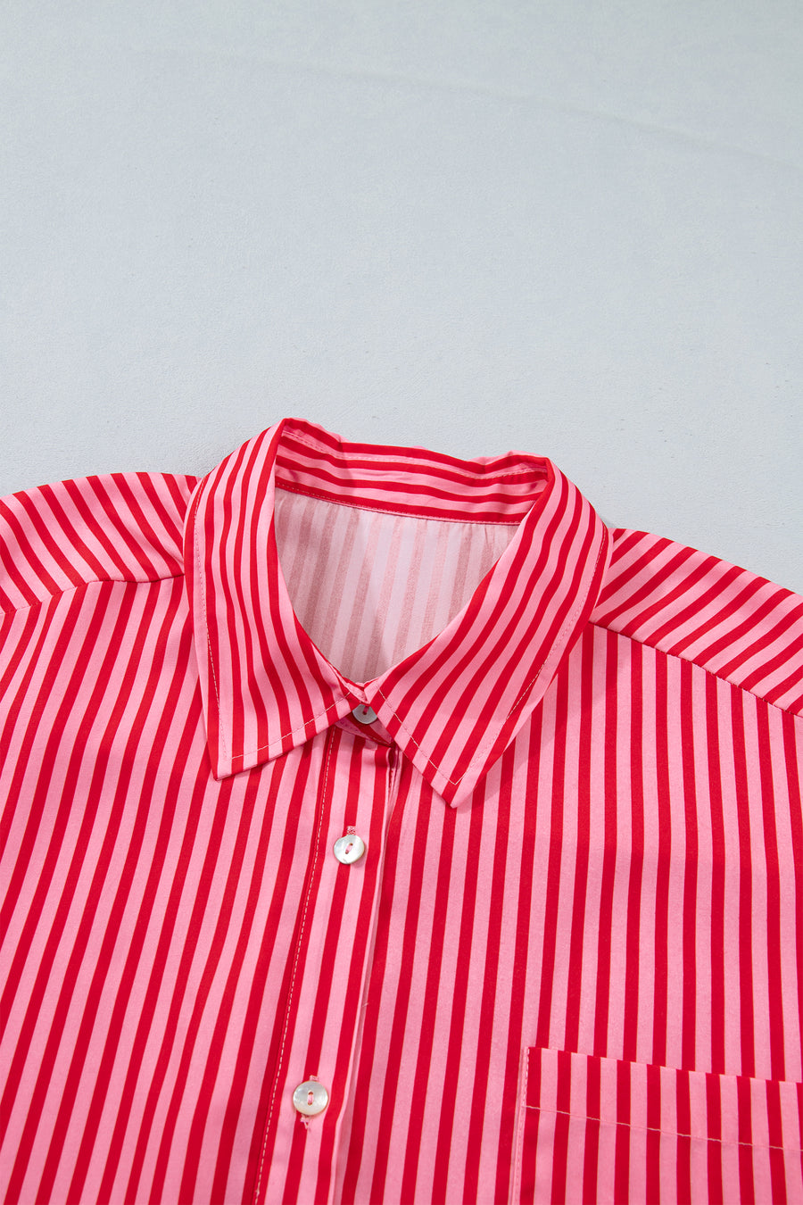 Stripe Button-Up Long Sleeve Shirt with Patch Pocket