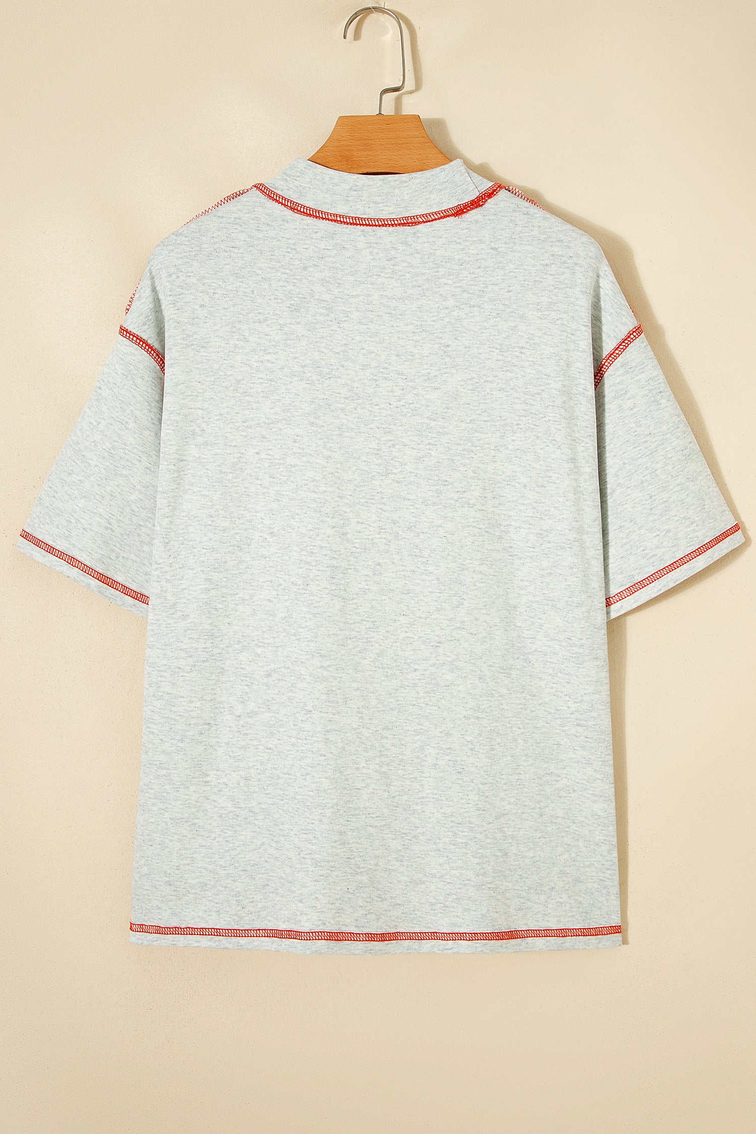 Reversible Contrast Stitch Drop Shoulder High Neck Short Sleeve Tee
